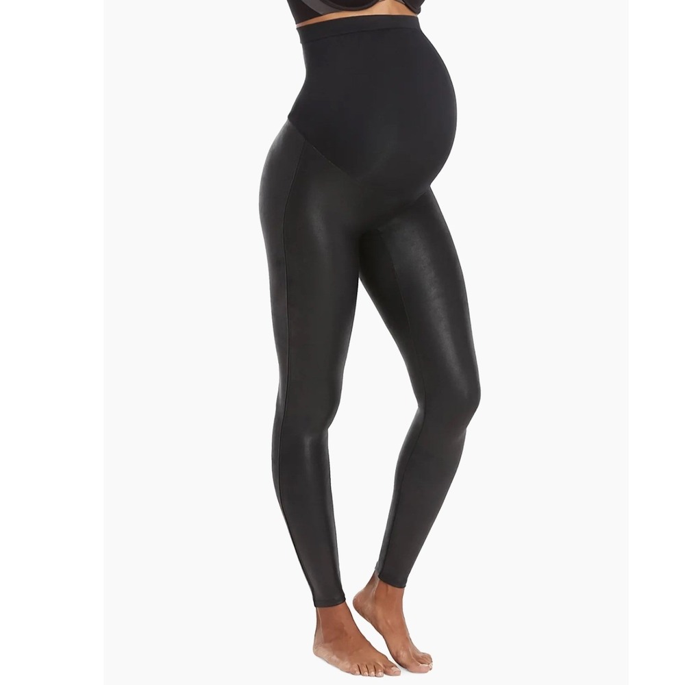 SPANX Mama Maternity Faux Leather Leggings Black High Waist Size‎ Large